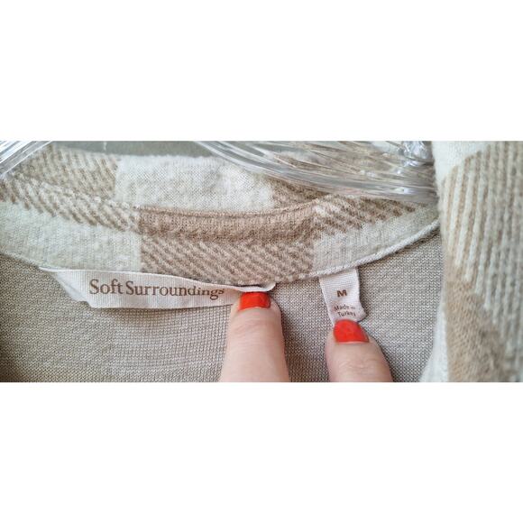 Soft Surroundings Mad about Plaid Flannel Tunic Popover Shirt Top Size M Tan - Picture 2 of 10